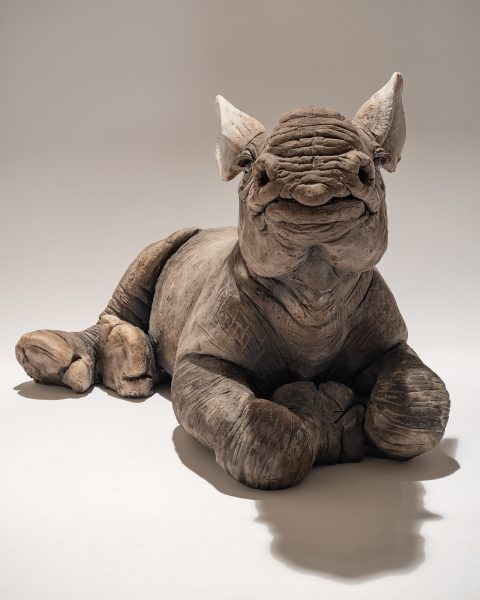 Black rhino calf sculpture