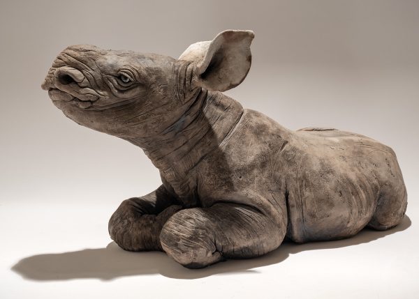 Black rhino calf sculpture